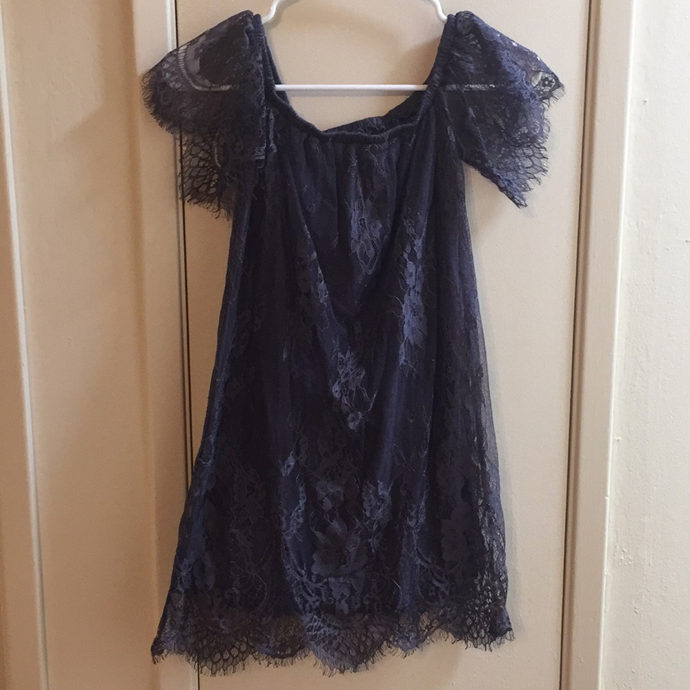 Off-Shoulder Slate Blue Dress American Eagle XS